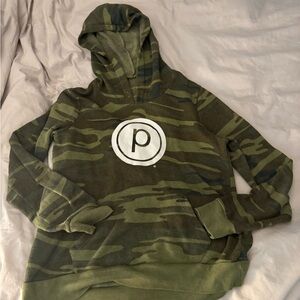 Pure Barre Green Sweater with Camouflage Design